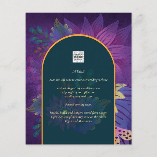 LeahG Green Paars Gold JEWEL TONES Wedding INVITE (Achterkant)