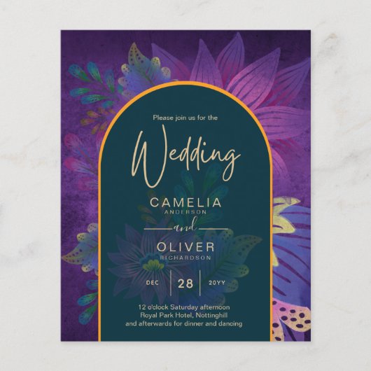 LeahG Green Paars Gold JEWEL TONES Wedding INVITE (Voorkant)