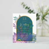 LeahG Green Paars Gold JEWEL TONES Wedding INVITE (Staand voorkant)