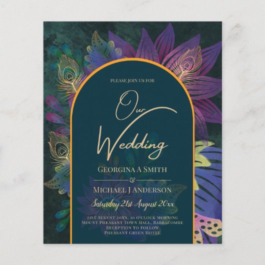 LeahG Green Paars Gold JEWEL TONES Wedding INVITE Flyer (Voorkant)