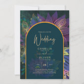 LeahG Green Paars Gold JEWEL TONES Wedding INVITE Kaart (Voorkant)