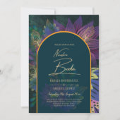 LeahG Green Paars Gold JEWEL TONES Wedding INVITE Kaart (Voorkant)
