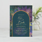 LeahG Green Paars Gold JEWEL TONES Wedding INVITE Kaart (Staand voorkant)