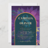 LeahG Green Paars Gold JEWEL TONES Wedding INVITE Kaart (Voorkant)