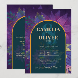 LeahG Green Paars Gold JEWEL TONES Wedding INVITE Kaart