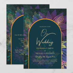 LeahG Green Paars Gold JEWEL TONES Wedding INVITE Kaart