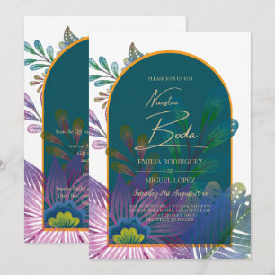 LeahG Green Paars Gold JEWEL TONES Wedding INVITE Kaart