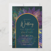 LeahG Green Paars Gold JEWEL TONES Wedding INVITE Kaart (Voorkant)