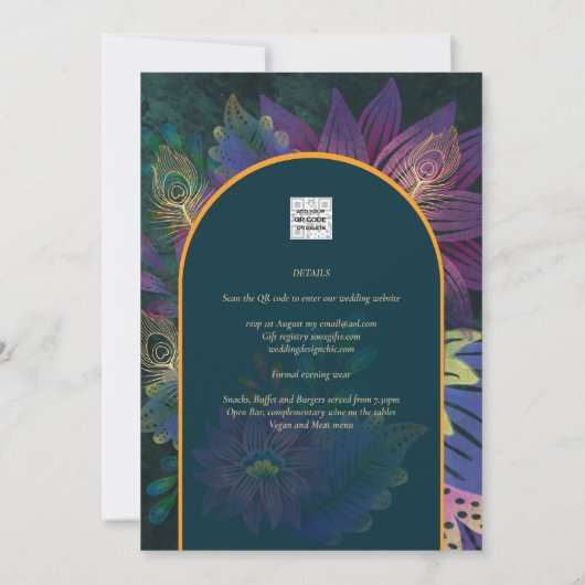 LeahG Green Paars Gold JEWEL TONES Wedding INVITE Kaart (Achterkant)