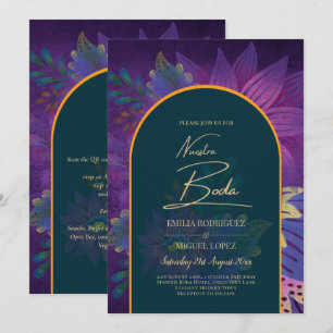 LeahG Green Paars Gold JEWEL TONES Wedding INVITE Kaart
