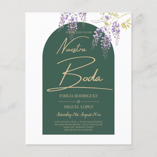 LeahG Green Paars Gold WISTERIA Wedding INVITE Flyer (Voorkant)