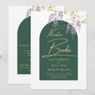 LeahG Green Paars Gold WISTERIA Wedding INVITE Kaart
