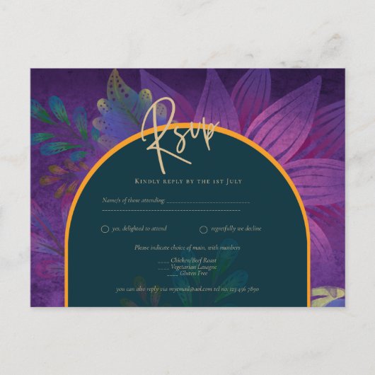 LeahG Green Paars Goud JEWEL TONES Trouw UITNODIGI Briefkaart (Voorkant)