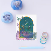 LeahG Green Paars Goud JEWEL TONES Trouw UITNODIGI Flyer (Enkel)