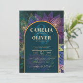 LeahG Green Paars Goud JEWEL TONES Trouw UITNODIGI Kaart (Staand voorkant)