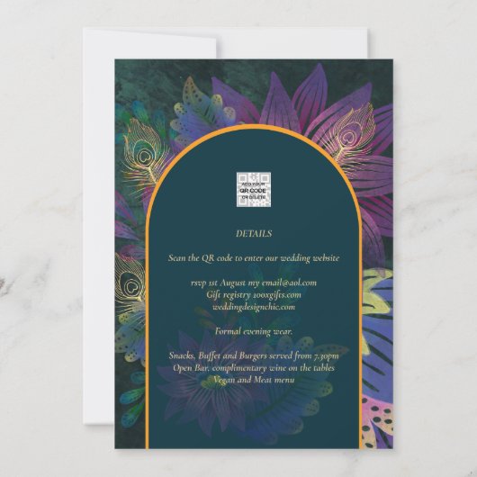 LeahG Green Paars Goud JEWEL TONES Trouw UITNODIGI Kaart (Achterkant)