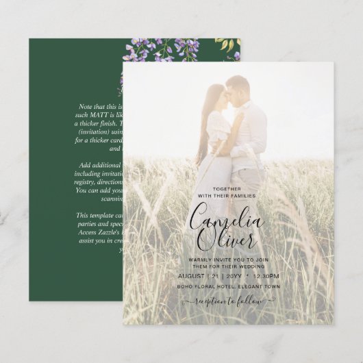 LeahG Green Paars WISTERIA Wedding INVITE (Voorkant / Achterkant)