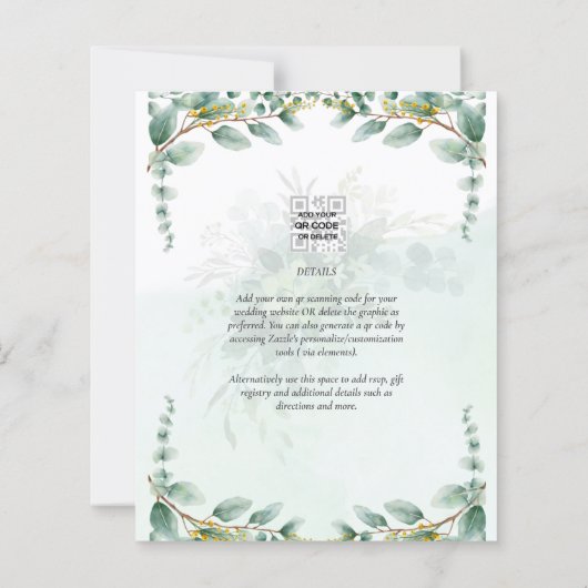 LeahG Greenery Eucalyptus Gold Wedding Invite QR C (Achterkant)