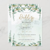 LeahG Greenery Eucalyptus Gold Wedding Invite QR C (Voorkant / Achterkant)