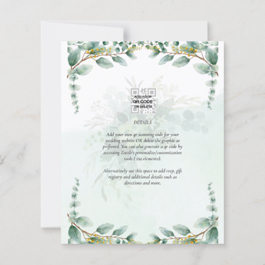 LeahG Greenery Eucalyptus Gold Wedding Invite QR C (Achterkant)
