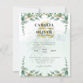 LeahG Greenery Eucalyptus Gold Wedding Invite QR C (Voorkant)