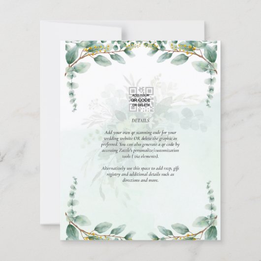 LeahG Greenery Eucalyptus Gold Wedding Invite QR C (Achterkant)