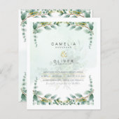 LeahG Greenery Eucalyptus Gold Wedding Invite QR C (Voorkant / Achterkant)
