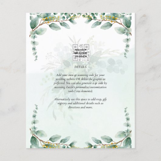 LeahG Greenery Eucalyptus Gold Wedding Invite QR C Flyer (Achterkant)