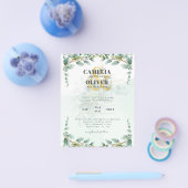 LeahG Greenery Eucalyptus Gold Wedding Invite QR C Flyer (Enkel)