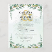 LeahG Greenery Eucalyptus Gold Wedding Invite QR C Flyer (Voorkant)