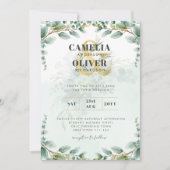 LeahG Greenery Eucalyptus Gold Wedding Invite QR C Kaart (Voorkant)