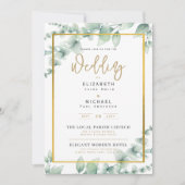 LeahG Greenery Gold PHOTO Wedding Invite Kaart (Voorkant)