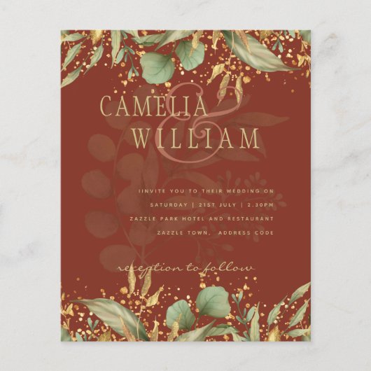 LeahG Greenery Gold Wedding Invite MANY COLORS Flyer (Voorkant)