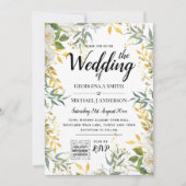 LeahG Greenery Gold Wedding QR CODE RSVP INVITE Kaart (Voorkant)