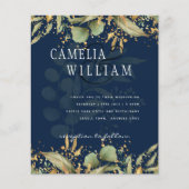 LeahG Greenery Leaves Blue Gold Wedding Invite Flyer (Voorkant)