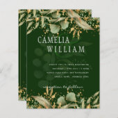 LeahG Greenery Leaves Green Gold Wedding Invite (Voorkant / Achterkant)