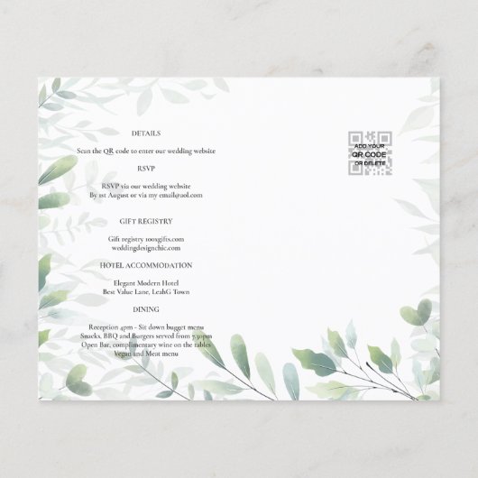 LeahG Greenery Leaves PHOTO OVERLAY Wedding Invive (Achterkant)