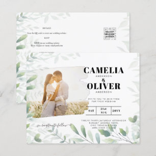 LeahG Greenery Leaves PHOTO OVERLAY Wedding Invive