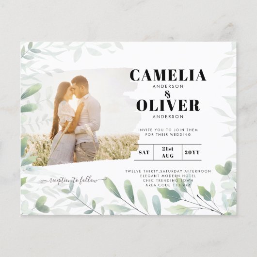 LeahG Greenery Leaves PHOTO OVERLAY Wedding Invive Flyer (Voorkant)