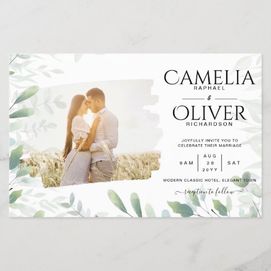 LeahG Greenery Leaves PHOTO OVERLAY Wedding Invive Flyer (Voorkant)