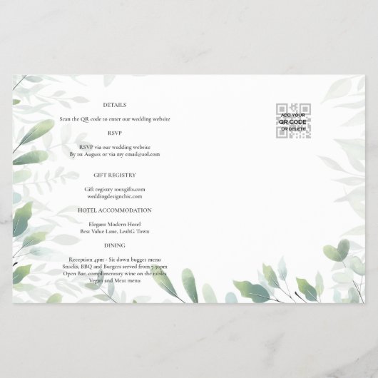LeahG Greenery Leaves PHOTO OVERLAY Wedding Invive Flyer (Achterkant)