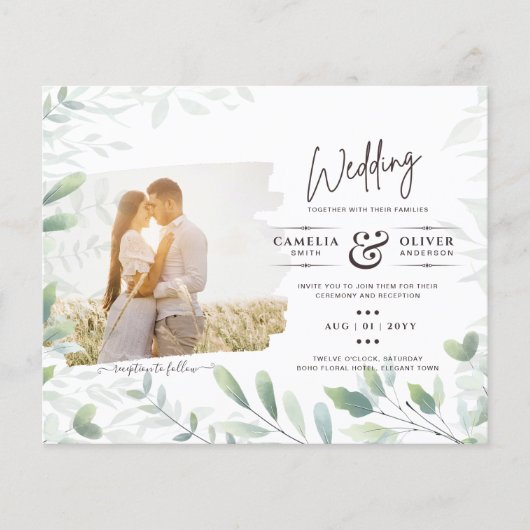 LeahG Greenery Leaves PHOTO OVERLAY Wedding Invive Flyer (Voorkant)