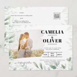LeahG Greenery Leaves PHOTO OVERLAY Wedding Invive Kaart