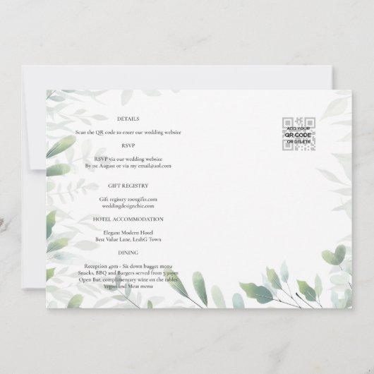 LeahG Greenery Leaves PHOTO OVERLAY Wedding Invive Kaart (Achterkant)