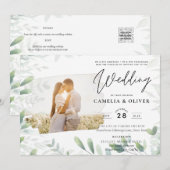LeahG Greenery Leaves PHOTO OVERLAY Wedding Invive Kaart (Voorkant / Achterkant)
