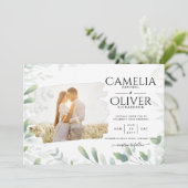 LeahG Greenery Leaves PHOTO OVERLAY Wedding Invive Kaart (Staand voorkant)