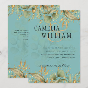 LeahG Greenery Zee Glass Blauwgroen Gold Wedding I Kaart