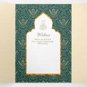 LeahG Groen Goud Islamitische Moslim Bruiloft Uitn Drieluik Uitnodiging (Binnenkant midden)
