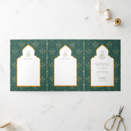 LeahG Groen Gouden Islamitische Moslim Trouw Uitno Drieluik Uitnodiging