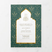 LeahG Groen Gouden Islamitische Moslim Trouw Uitno Drieluik Uitnodiging (Cover)